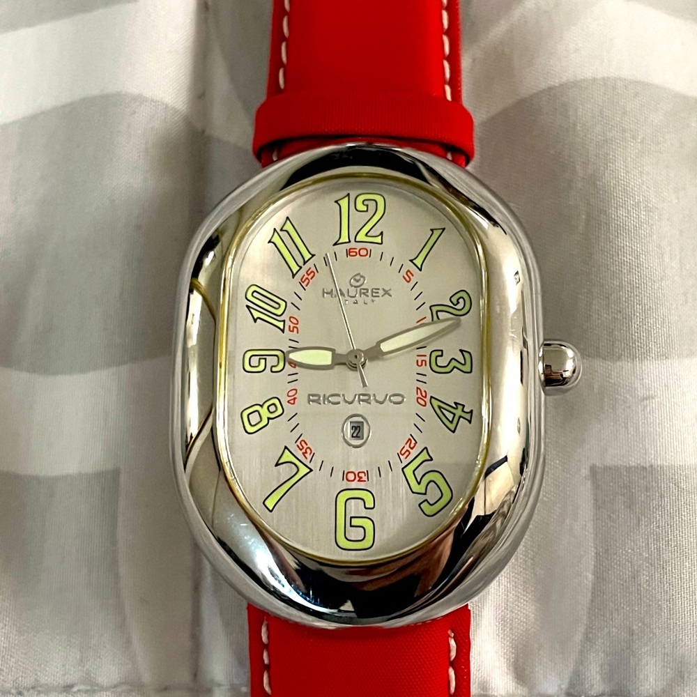 Haurex Italy oversized watch, red strap.